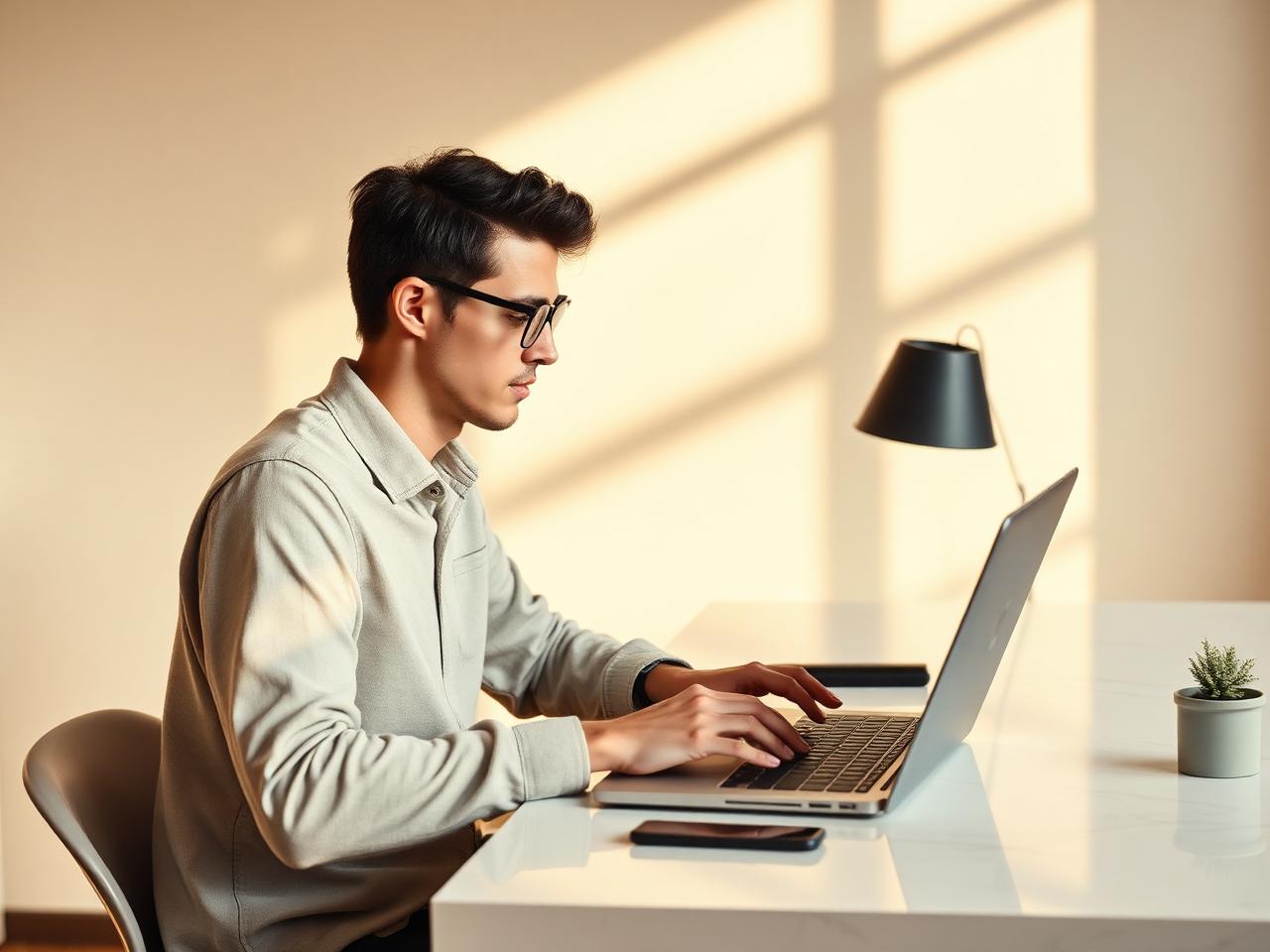 Belgische starter achter een laptop, op zoek naar de eerste klanten